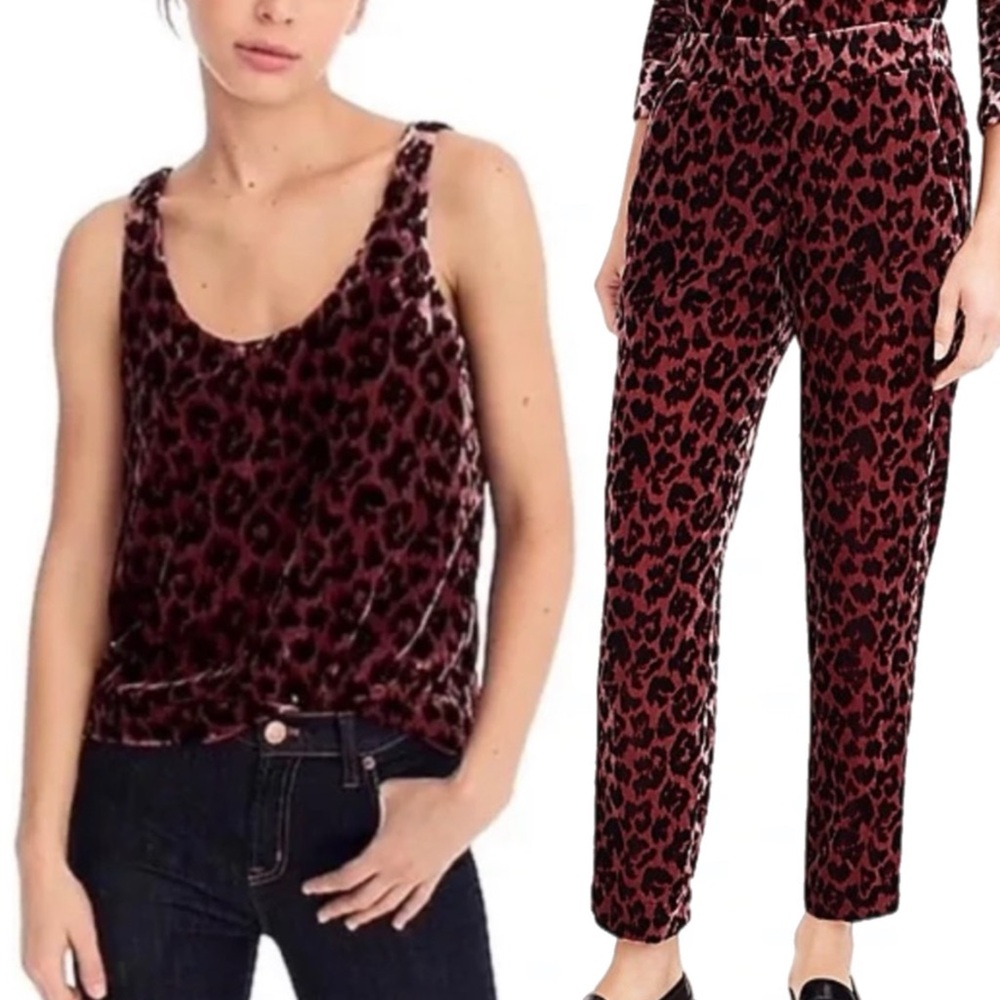 Jcrew NWT rose leopard printed velvet tank and pants set size 12/14